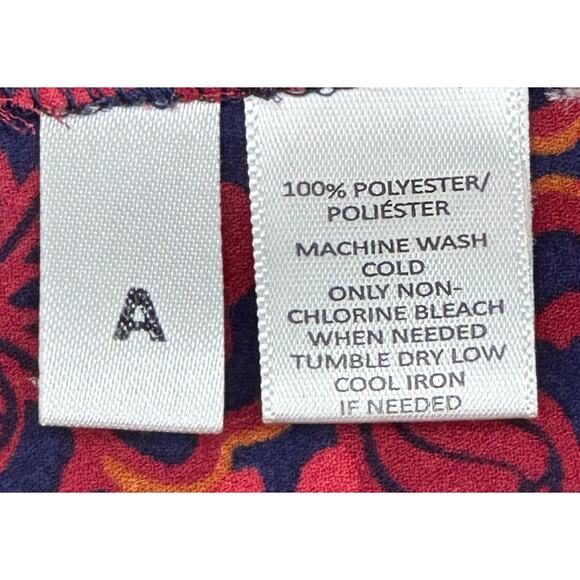 Loft Petites Red Burgundy Floral Round Neck Pleated Front Cap Sleeve Top SP - Picture 7 of 7